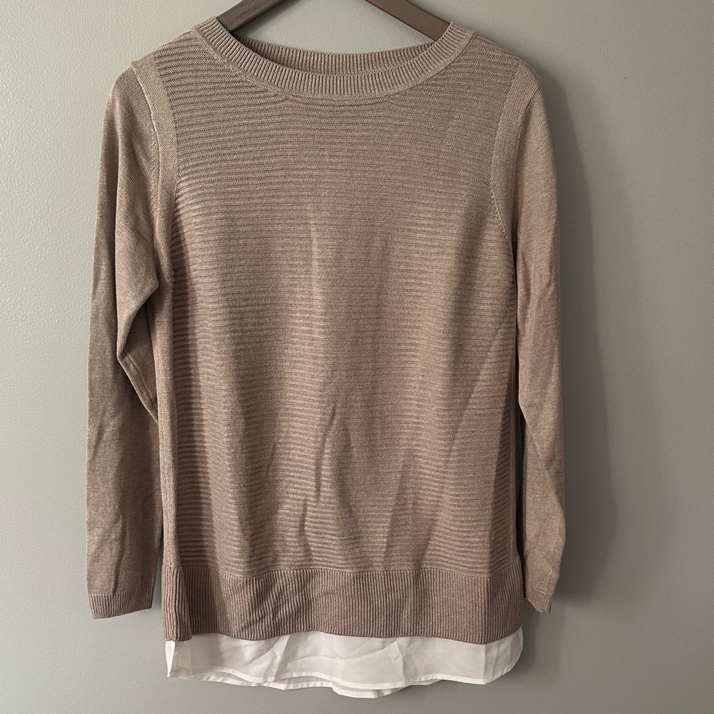 Hilary Radley Tan Sweater with White Trim NWT